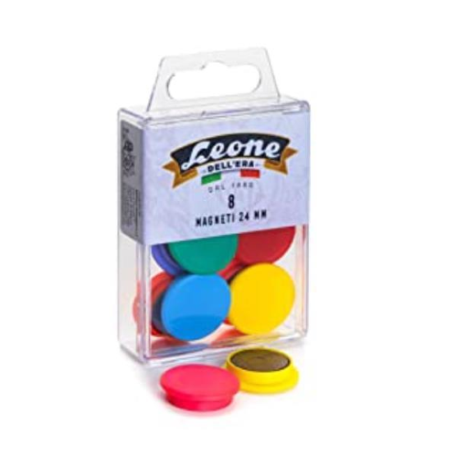 LEONE DELL'ERA BOTTONI MAGNETICI IN PLASTICA DIAMETRO 24 mm COLORI ASSORTITI CONF 8 Pz.